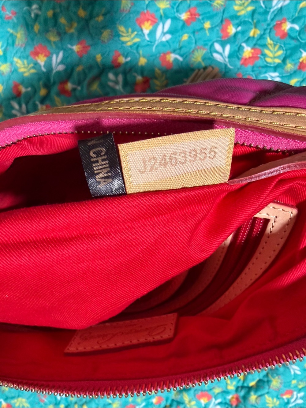 Dooney & Bourke Pink Quilted Shoulder Bag with Tan Trim - Picture 4 of 11